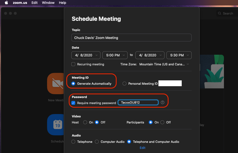 Set a unique meeting ID and password for each conference