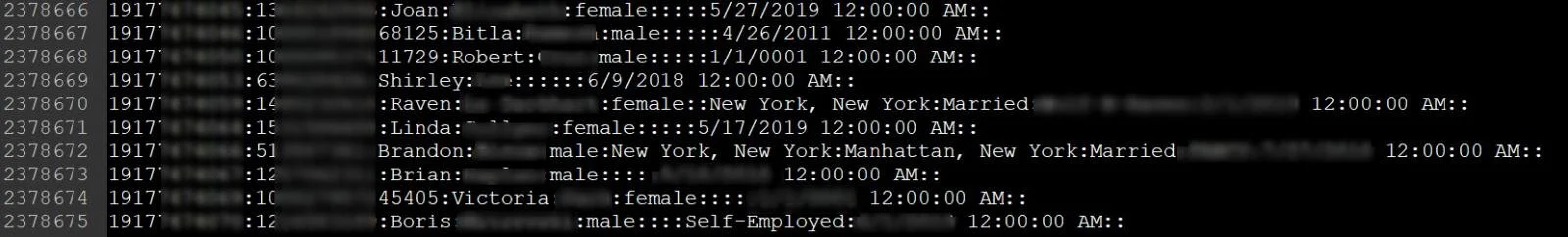 A sample of USA records showing the redacted mobile numbers starting with New York's 917 mobile area code. Image by BleepingComputer