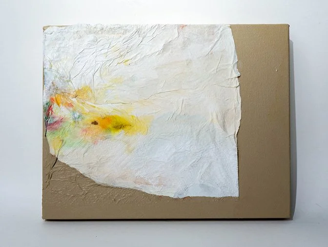 Blot Acrylic, paper towel, and watercolor on canvas 12” x 16” 2022