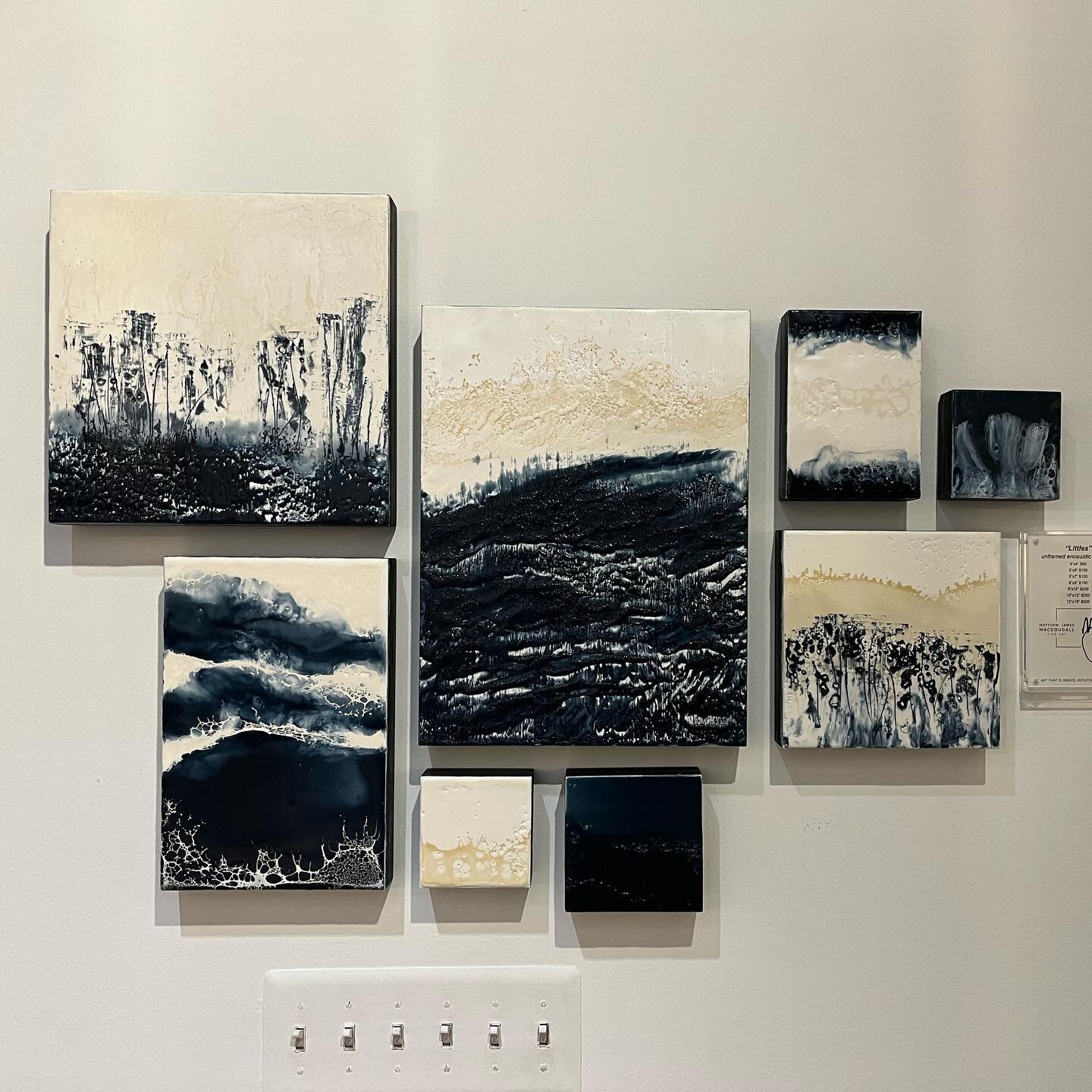 Just installed this grouping of &ldquo;Littles&rdquo; - small unframed encaustic paintings in suite 102-A at the @michigandesigncenter 👀 @chathamhouseinteriordesign #artwork #encausticart #michiganartist #interiordesign