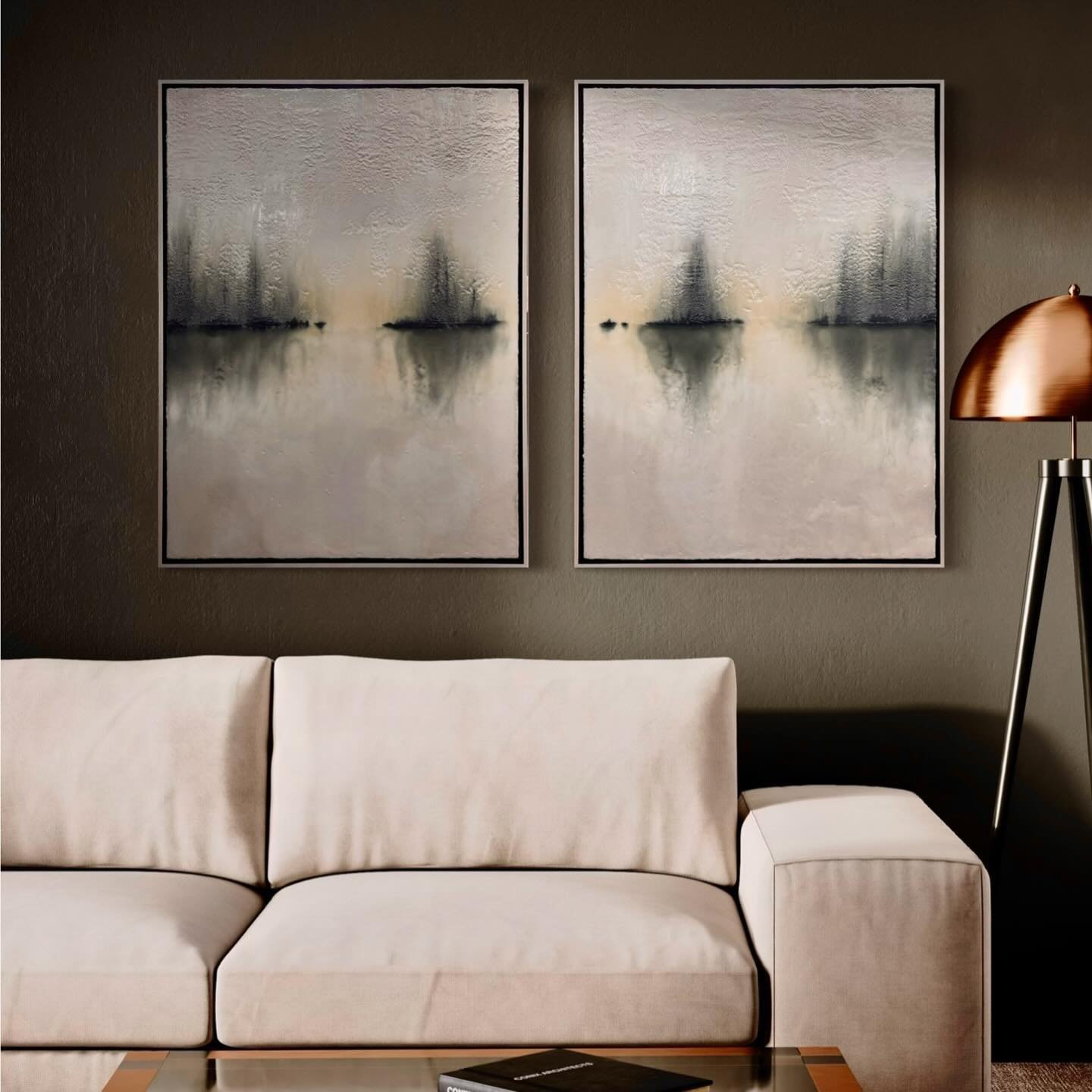 &ldquo;Archipelago&rdquo;  Diptych: (2) 40hx30w Encaustic on cradled birch panel.  Float framed in ash - pickled white. Available at the Chatham House Lifestlye Gallery in Troy.  Michigan Design Center, Suite 27.  #encausticpainting #encausticart #in