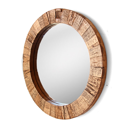 X The Collier Round Mirror, Reclaimed Wood Round Mirror