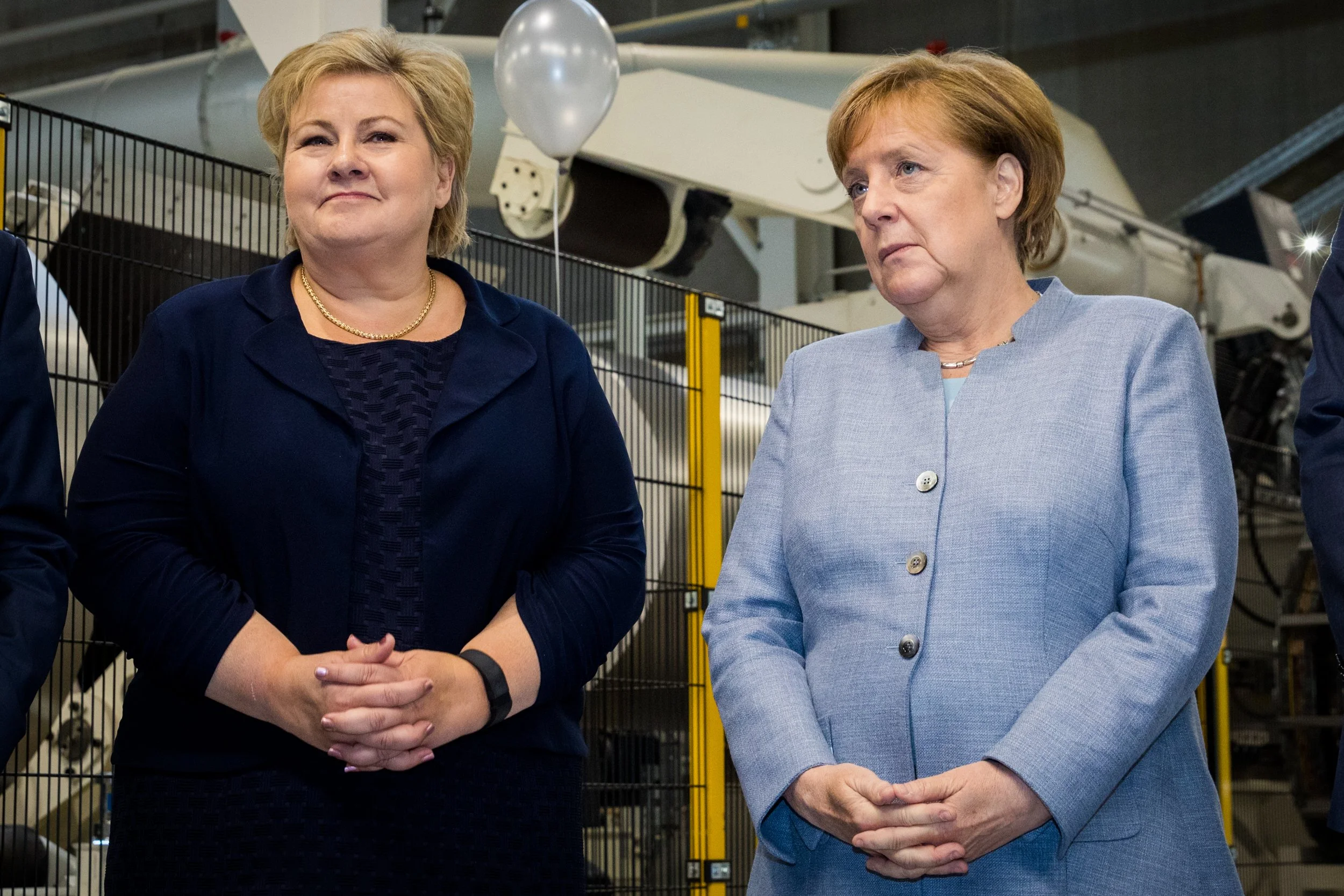 Erna Solberg and Angela Merkel at the opening of a new Hydro factory in Germany.