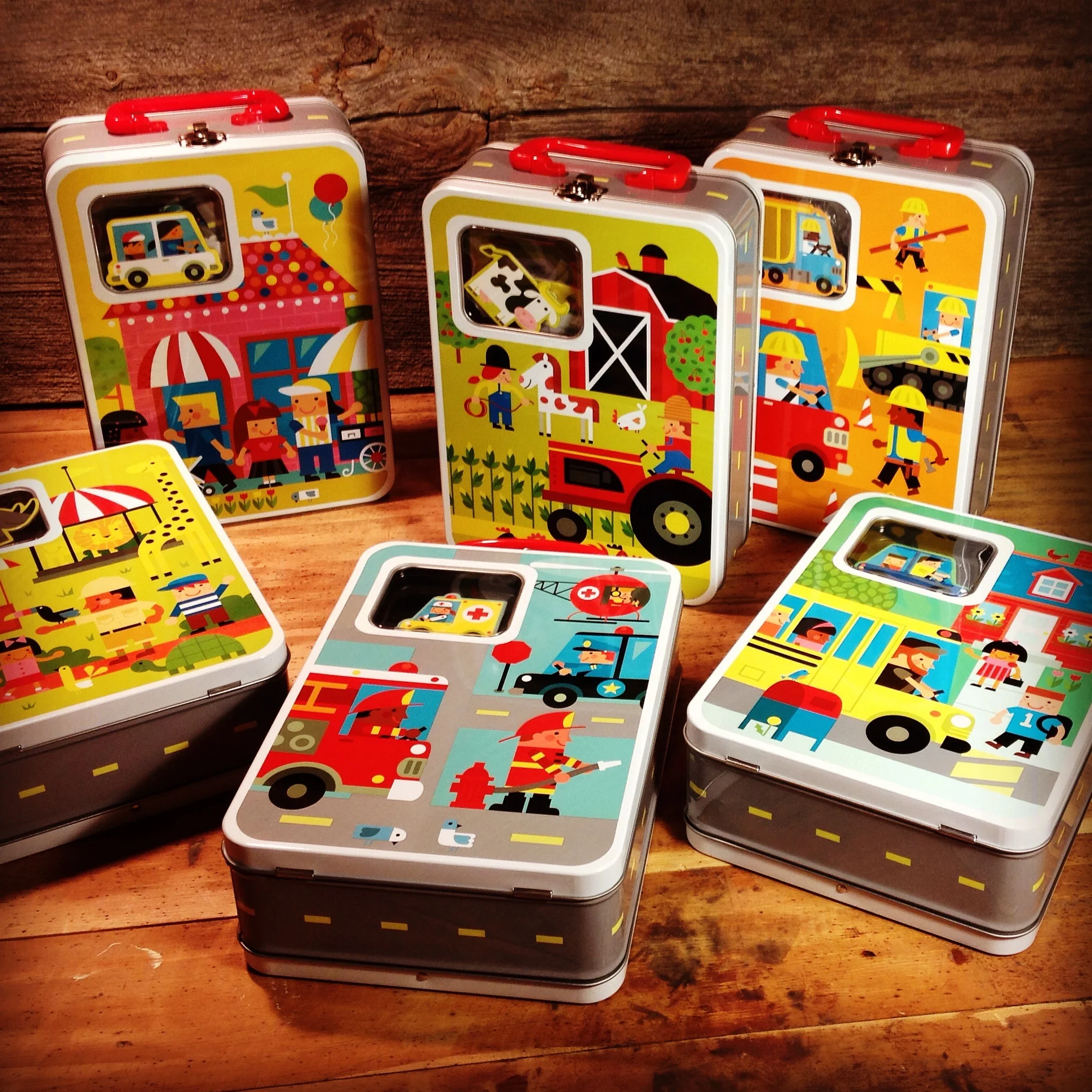 I created these Connect & Play puzzles for Hallmark. They are puzzles that create a scene and come with play pieces. The cool thing about the product is that if you have more than one, you can connect the puzzles together making a larger world to play on.