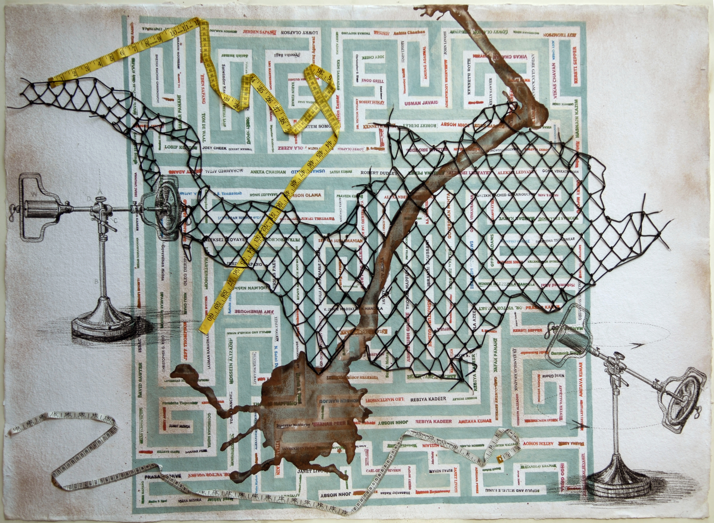 Reena Saini Kallat, Anatomy of Distance, 2013, mixed media on handmade paper