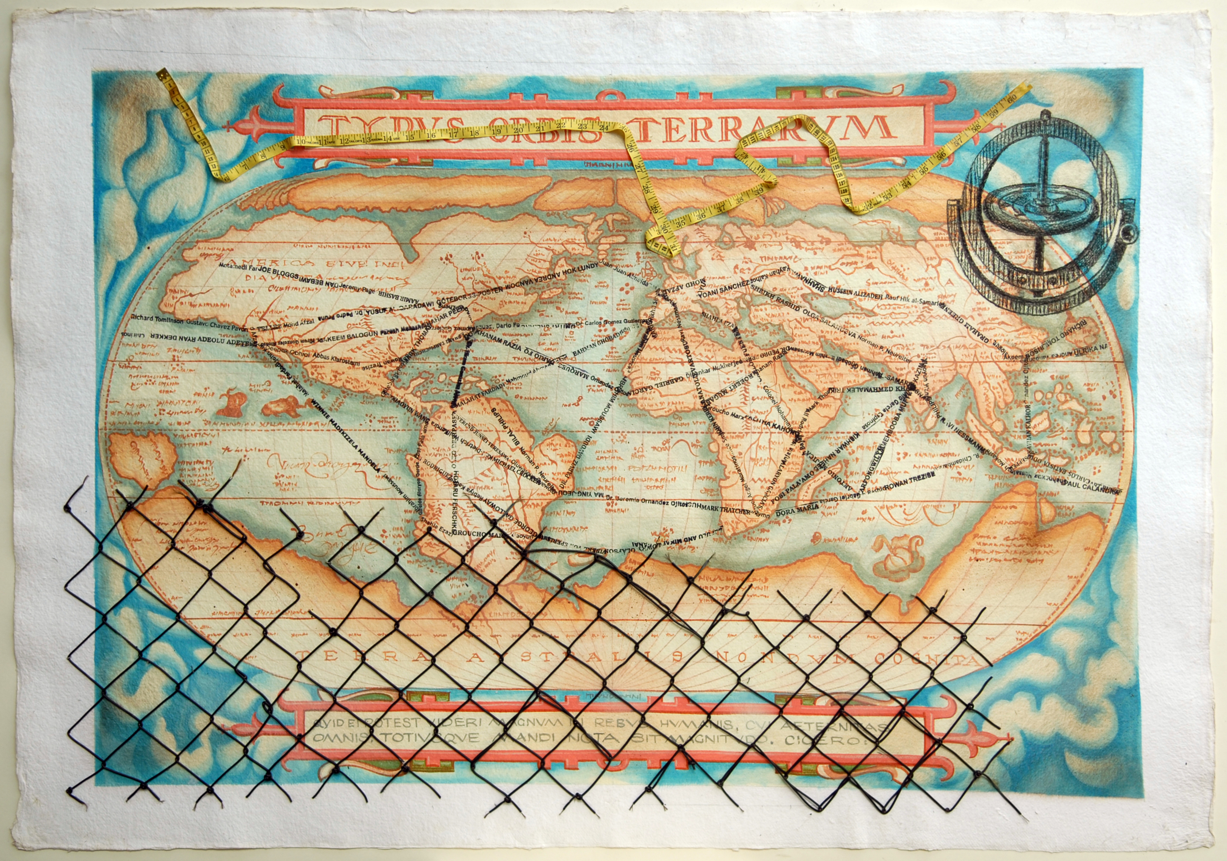 Reena Saini Kallat, Anatomy of Distance, 2013, mixed media on handmade paper
