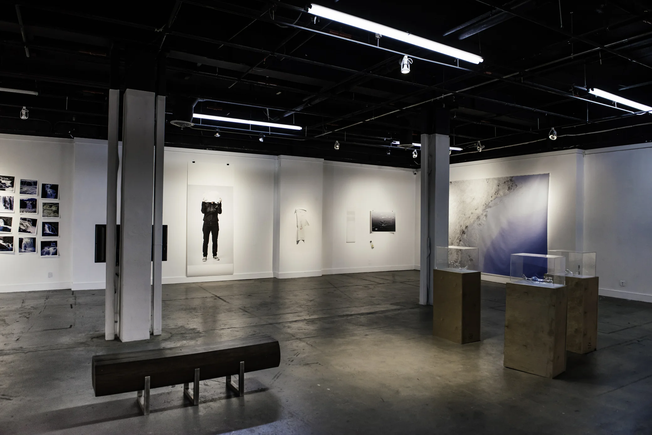 From left to right: Rúrí,Anna Líndal,Bryndís Snæbjörnsdóttir & Mark Wilson Rúrí, Elimination II. 2006, 28 inkjet prints on archival cotton paper, 108 x 71 3/4 Anna Líndal, Melting. 2015, Photograph, 78 3/4 x 44 Anna Líndal, Calving. 2015, Emboidered map on linen, 37 x 19 Anna Líndal, 5.6.2013. 2013, Photograph, written text, 23.5 x 35.5 Rúrí, Future Cartography VIII - North America. 2017, Inkjet prints on archival cotton paper, 143 5/8 x 98.5 Bryndís Snæbjörnsdóttir & Mark Wilson, Matrix. 2016, 3 Glass sculptures, video, 18 X 12 X 47.5 each