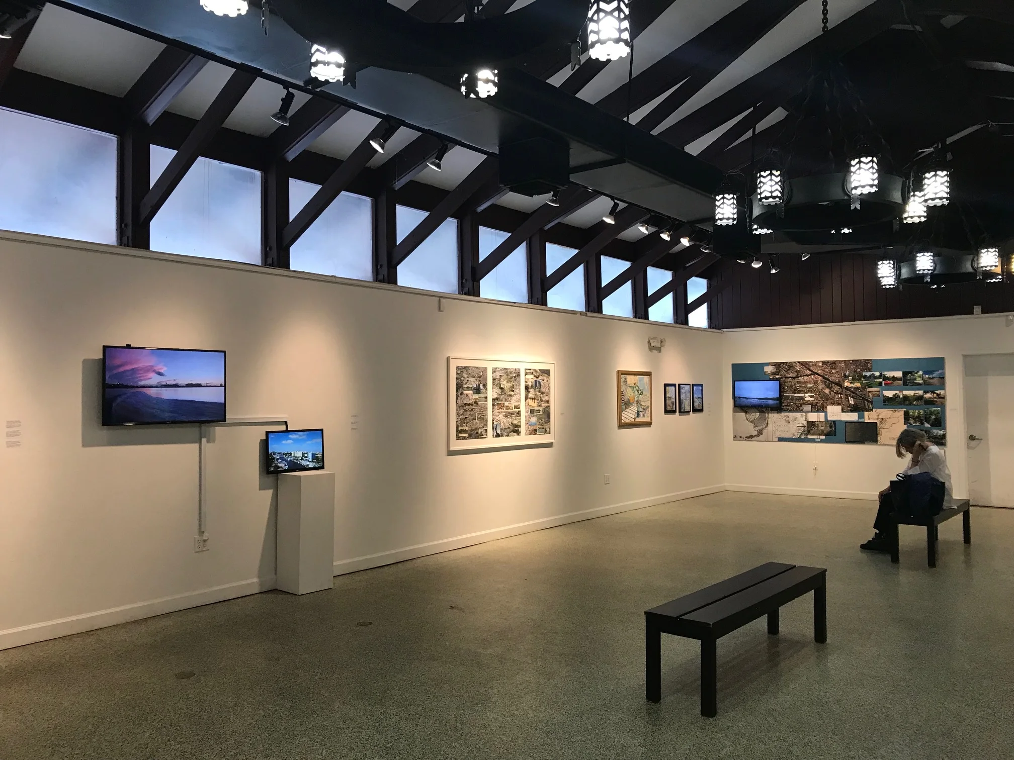 From left to right : Barbara Bollini Roca , Gustavo Oviedo , Lori Nozick , Laurencia Strauss Barbara Bollini Roca, “T ime Apart ”, 2016, video, 5 min Gustavo Oviedo,“ Tequesta ”, 2016, eBay items and photo prints (detail), 72” x 37” Lori Nozick,“ Miami River 4 ”, 2018, Nautical map, photo, collage, pencil, 29” x 35”, Lori Nozick, “ Miami River 1-2-3 ” 2017, Nautical map, photo collage, pencil. 13 3/4” x 16 3/4” Laurencia Strauss ,“ The Rivers Beneath Our Streets ”, 2017-2018, mixed media, dimension variable