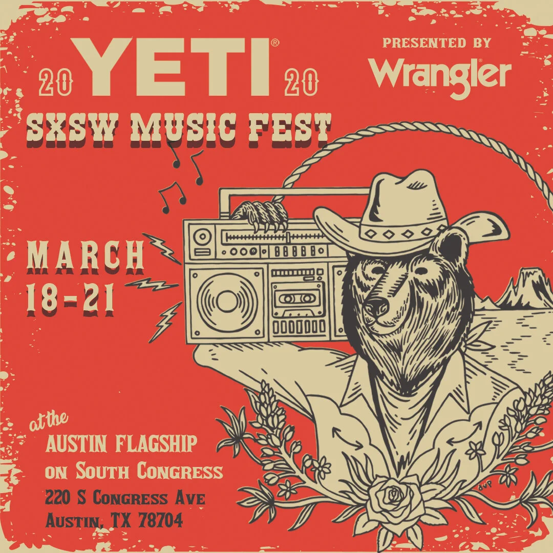 For Yeti/ SWSX 2020. Design work by Sean Ramm. Illustrations by Me. Festival was cancelled due to COVID-19 concerns. 