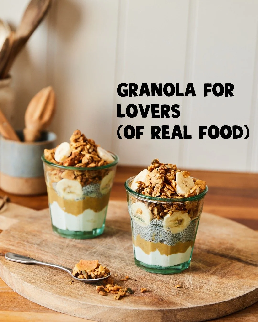 Our love story began over a decade ago 💞 

Late nights, borrowed kitchens. 

An obsession with real food ingredients. 

Nuts, seeds, coconut and chicory root fibre. And that&rsquo;s it. 

No fillers. No shortcuts.

Just wildly moreish granola for lo