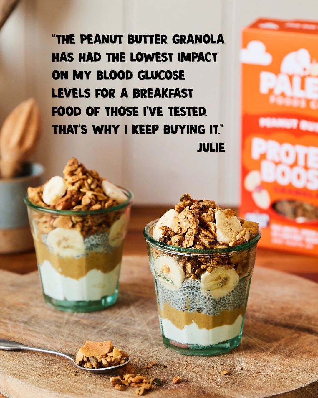 The secret to all day energy is a steady start. 

Skip the morning sugar spike and the mid-day crash. 

Our nut-dense Peanut Butter Protein Boost granola provides the sustained, steady fuel you actually need.

Just real ingredients, nothing ultra-pro
