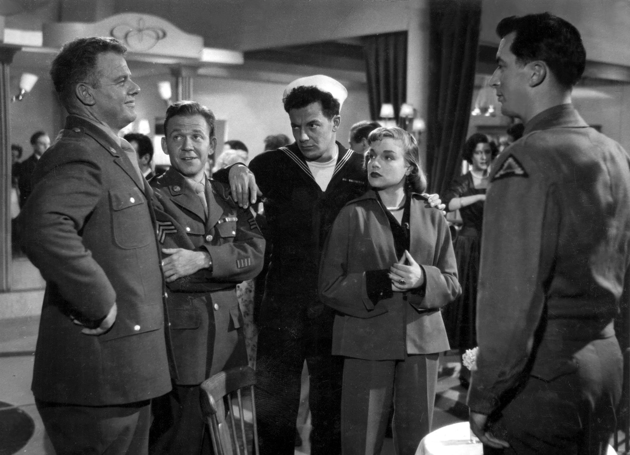 CORNEL WILDE AND SIMONE SIGNORET (CENTER)