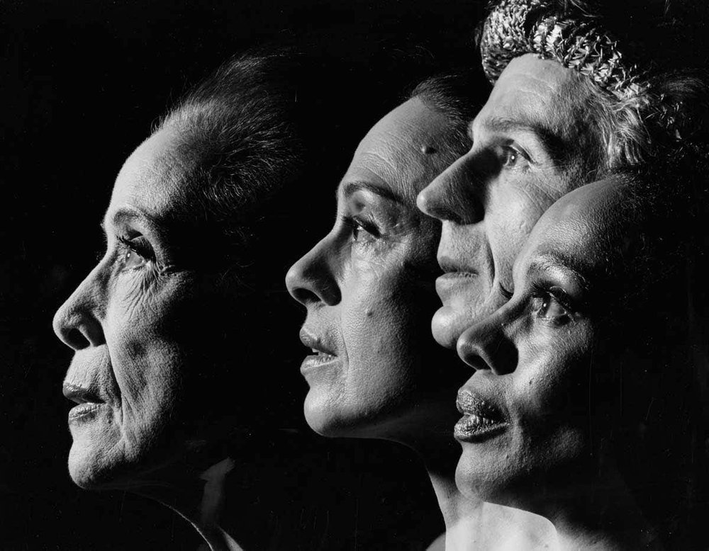 L-R: Martha Graham, Pearl Lang, Bertram Ross, and Mary Hinkson, 1973.