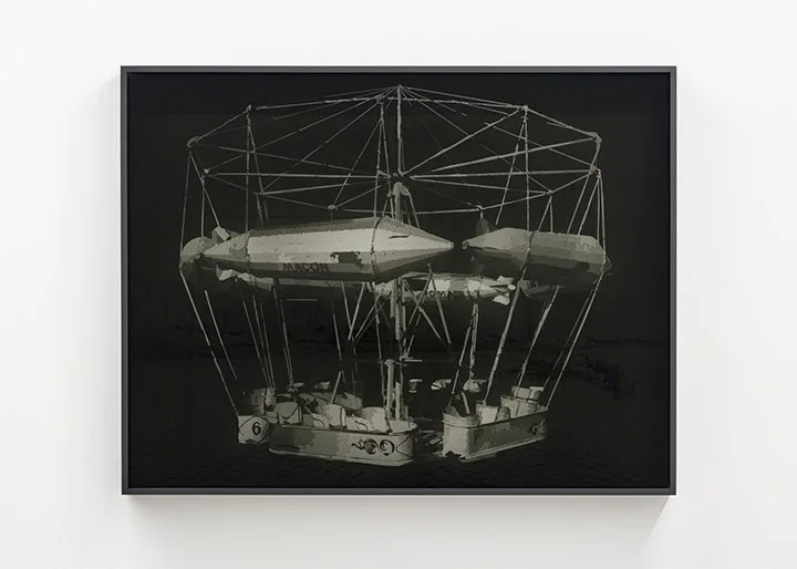Spectral Fragment, VI (Enchanted Island), Archival pigment print, CNC etching on smoked gray plexiglass, 40 x 52 x 4 inches, 2025