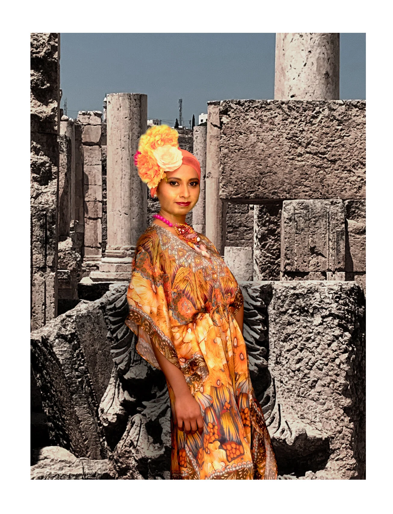 Jonquil and Hyacinth (Orange) Short Kaftan 