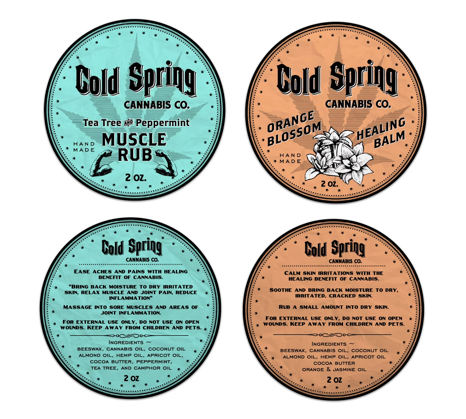 Top and bottom labels for the Rub and Balm tins.