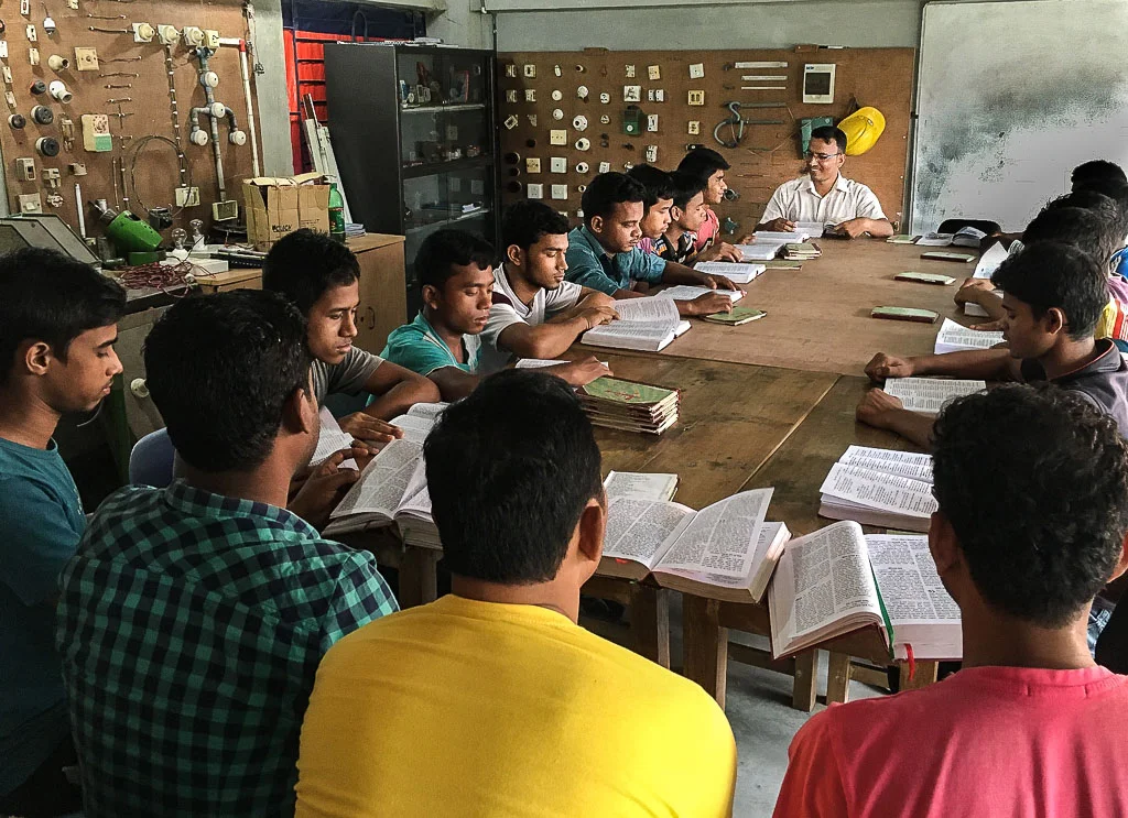 The young men at STC gather in the morning for a time of prayer and Bible study - Photo courtesy of the Salam Training Centre.