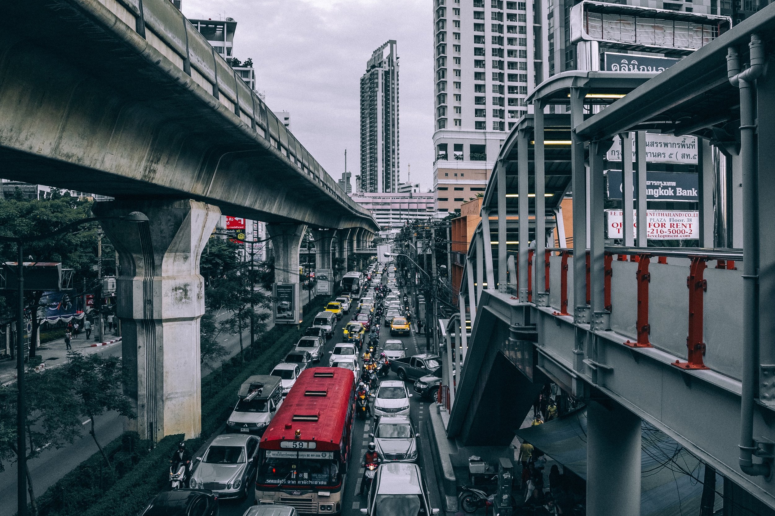Traffic is one of the defining features of Bangkok, and it takes a toll on the city dwellers - Photo courtesy of Peter Hershey . 