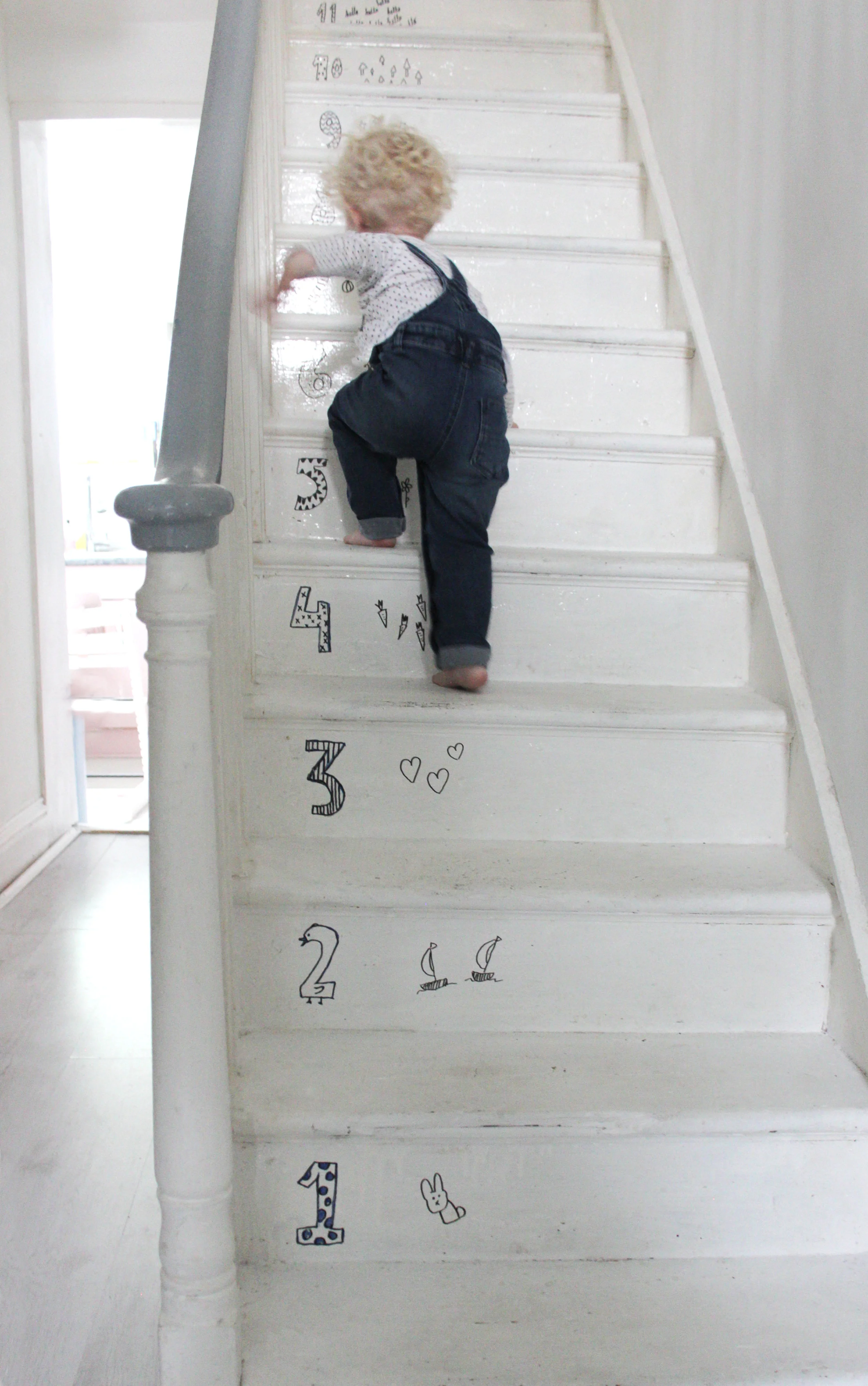 Doodle wall stair raisers with dry erase paint