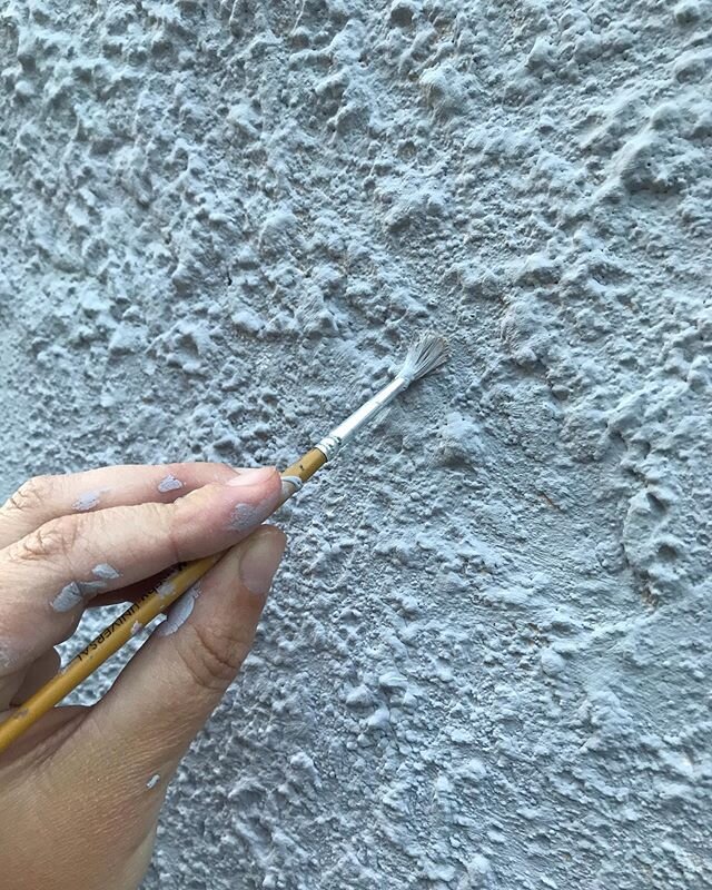 No this is not the moon I&rsquo;m painting  it&rsquo;s my outside wall I&rsquo;m giving a makeover. The wall is SO textured I&rsquo;m using a teenie tiny brush to get all the paint in between all the lumpy bits. The wall was an awful shade of yellowi