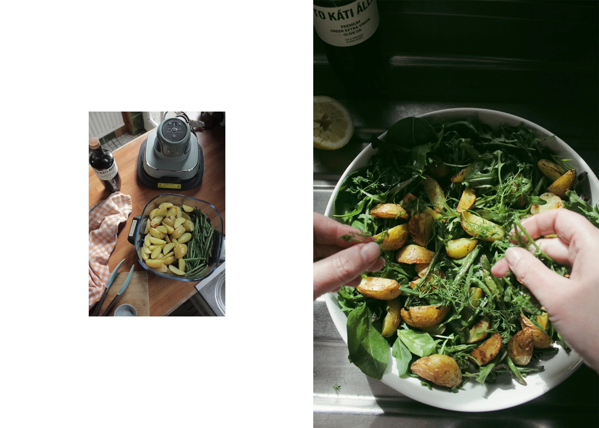 green bean and potato salad with brie