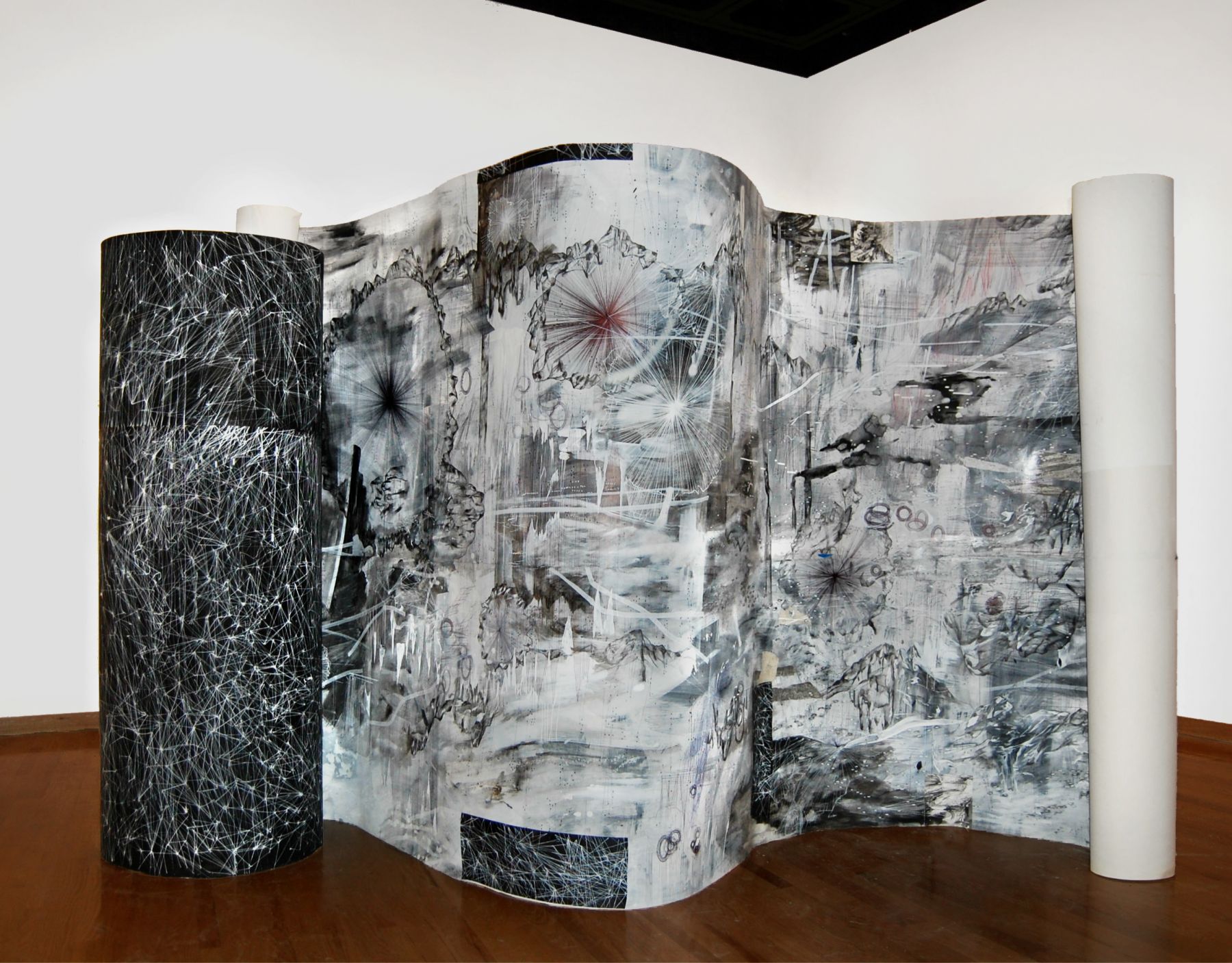 AMY SCHISSEL, Double Standard. Painting, acrylic, oil, gesso, graphite, ink on paper | 42x9 ft