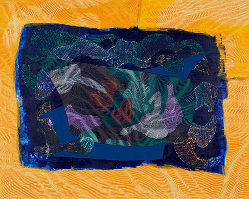 Kizi Spielmann Rose, Sun and a Tide Pool , 2017. Acrylic, oil pastel and oil stick on panel, 24 x 30 inches