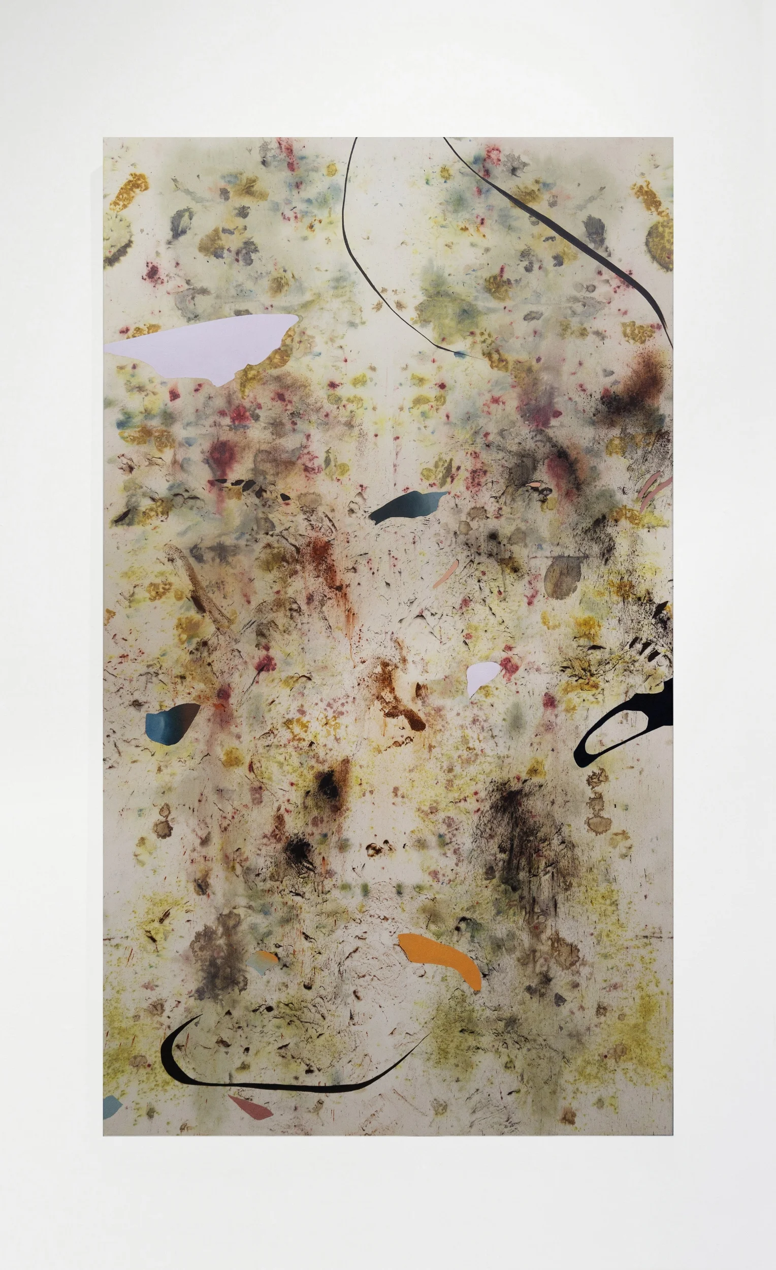Gillian King, Ghosts of the Schrebergärten , 2017, Cold Wax Medium, Oil, Raw Pigments, Various Plant Materials (including Acorns, Sumac Berries, Oak Leaves, Onion Skins, Tansy Flower, Madder Root, and Wildflowers) on Canvas, 8x4ft