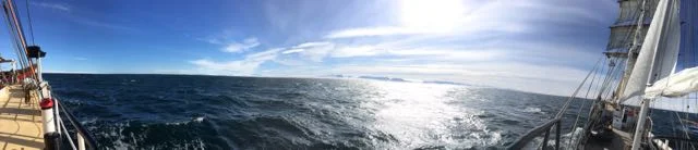 A panoramic I took onboard Antigua. Sailing off the coast of Svalbard.