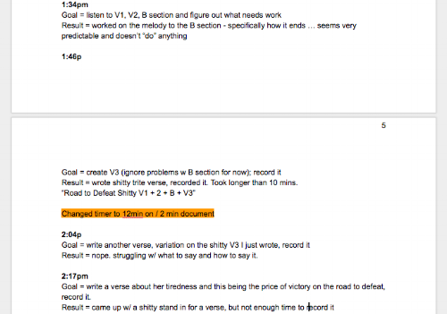 Screenshot of my Tabata Songwriting notes 
