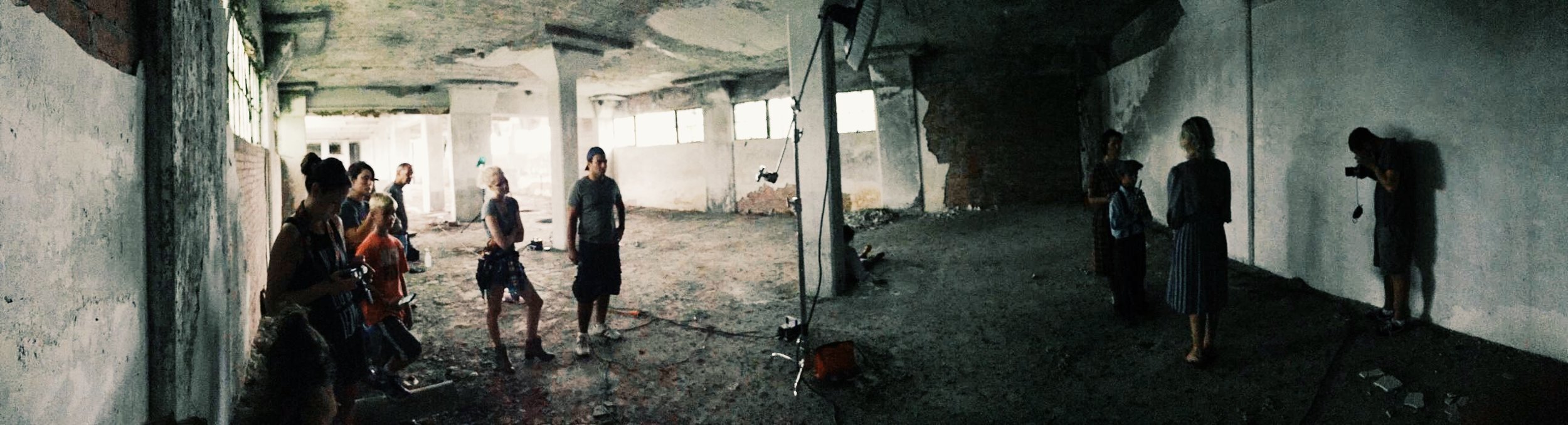 Michael (far right) on the set for his personal project 'Utopia'