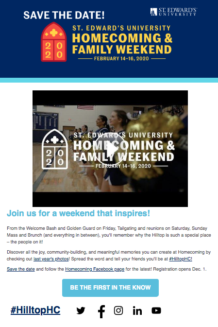 Screenshot of Homecoming & Family Weekend Email 2
