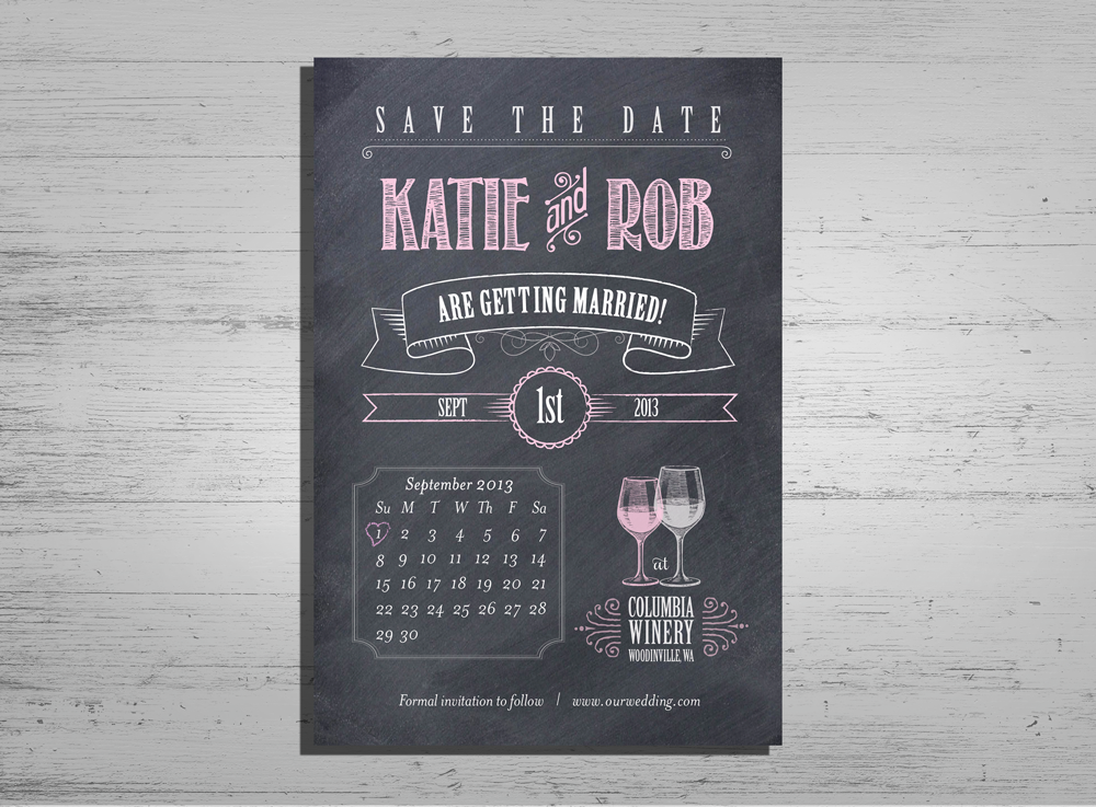 Pink Chalkboard Save the Date magnet