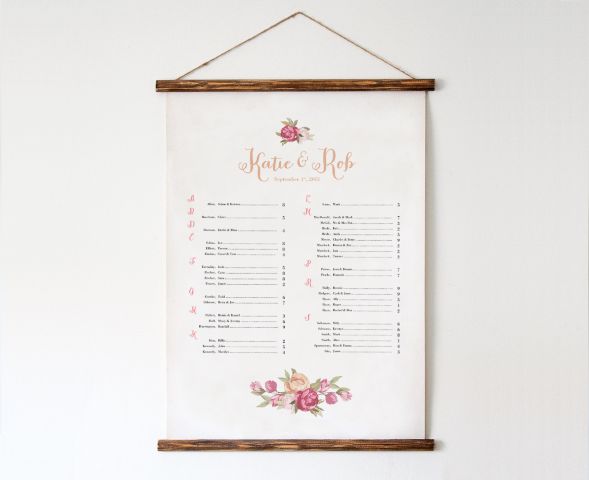 Pink and Gold wedding Seating Chart