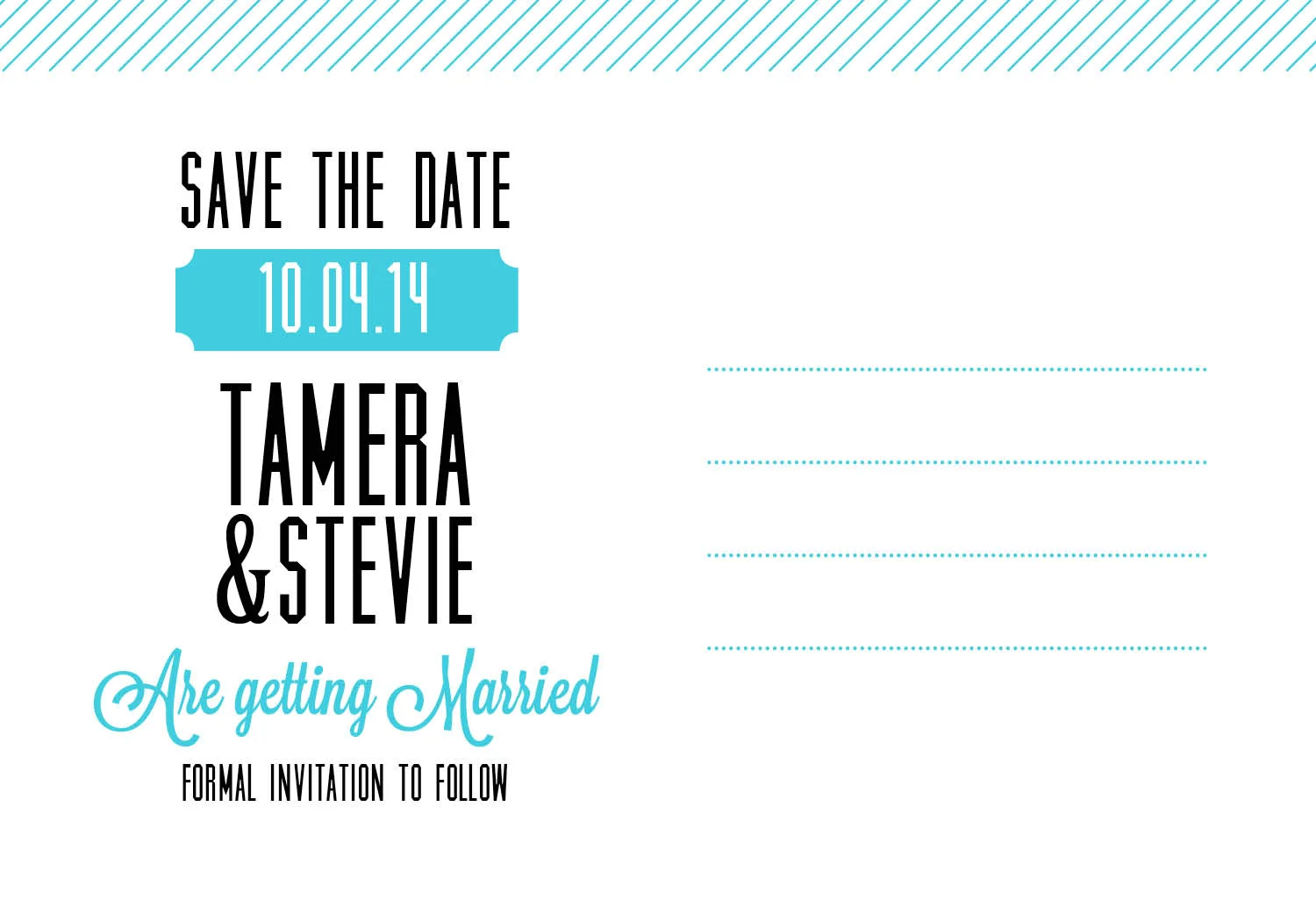 Teal Save the Date Postcard back