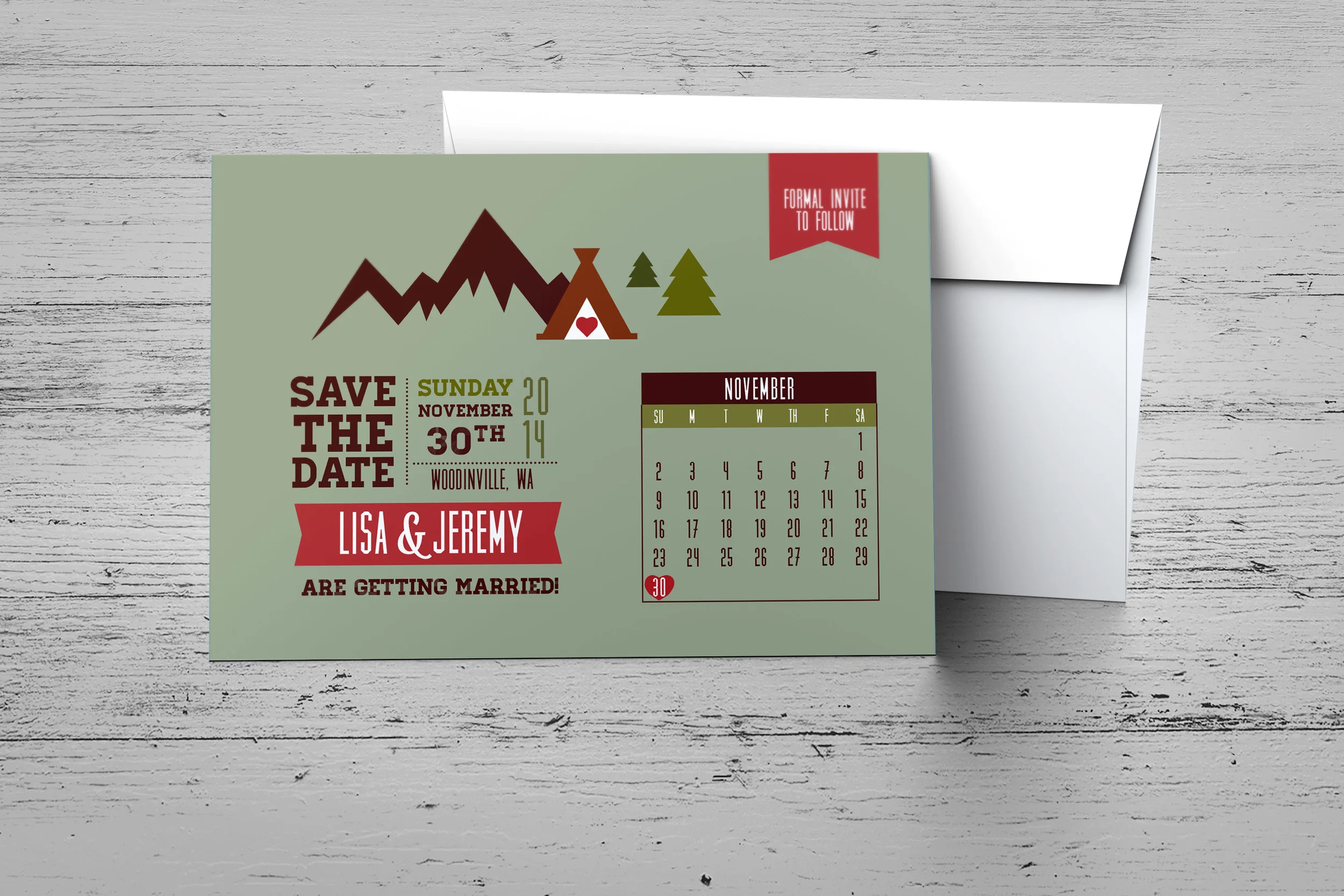 Woodsy Camping wedding Save the Date card