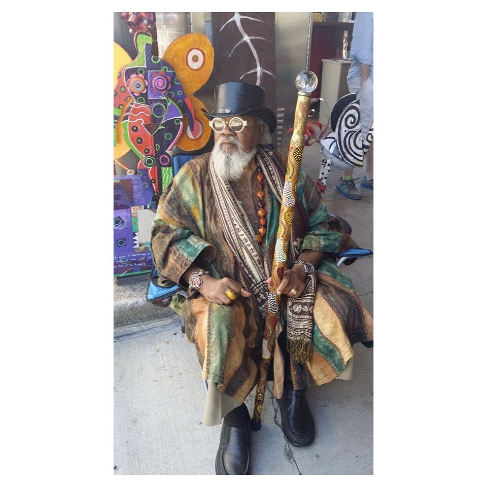 Hello! There is a new post up on the blog today about mosaic artist and wood carver David Philpot. David created intricately carved staffs which he decorated with discarded jewelry, shells, and other repurposed items. He is one of the wisest and kind