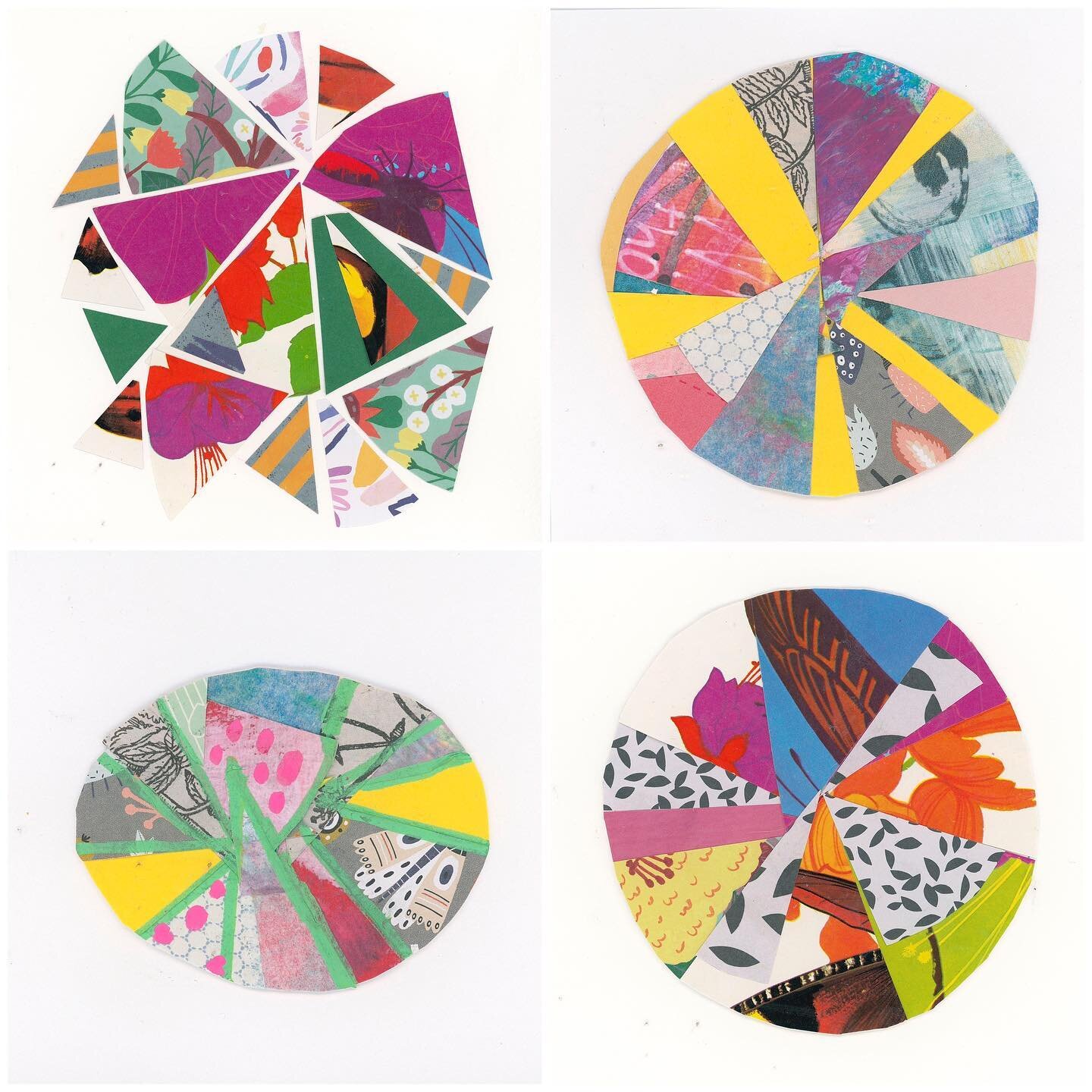 More color wheels! 🎨 ✂️

&ldquo;&ldquo;I found I could say things with color and shapes that I couldn&rsquo;t say any other way &ndash; things I had no words for.&rdquo;
&ndash; Georgia O&rsquo;Keefe
.
.
.
.
.
.
.
image of: four circular collages ma