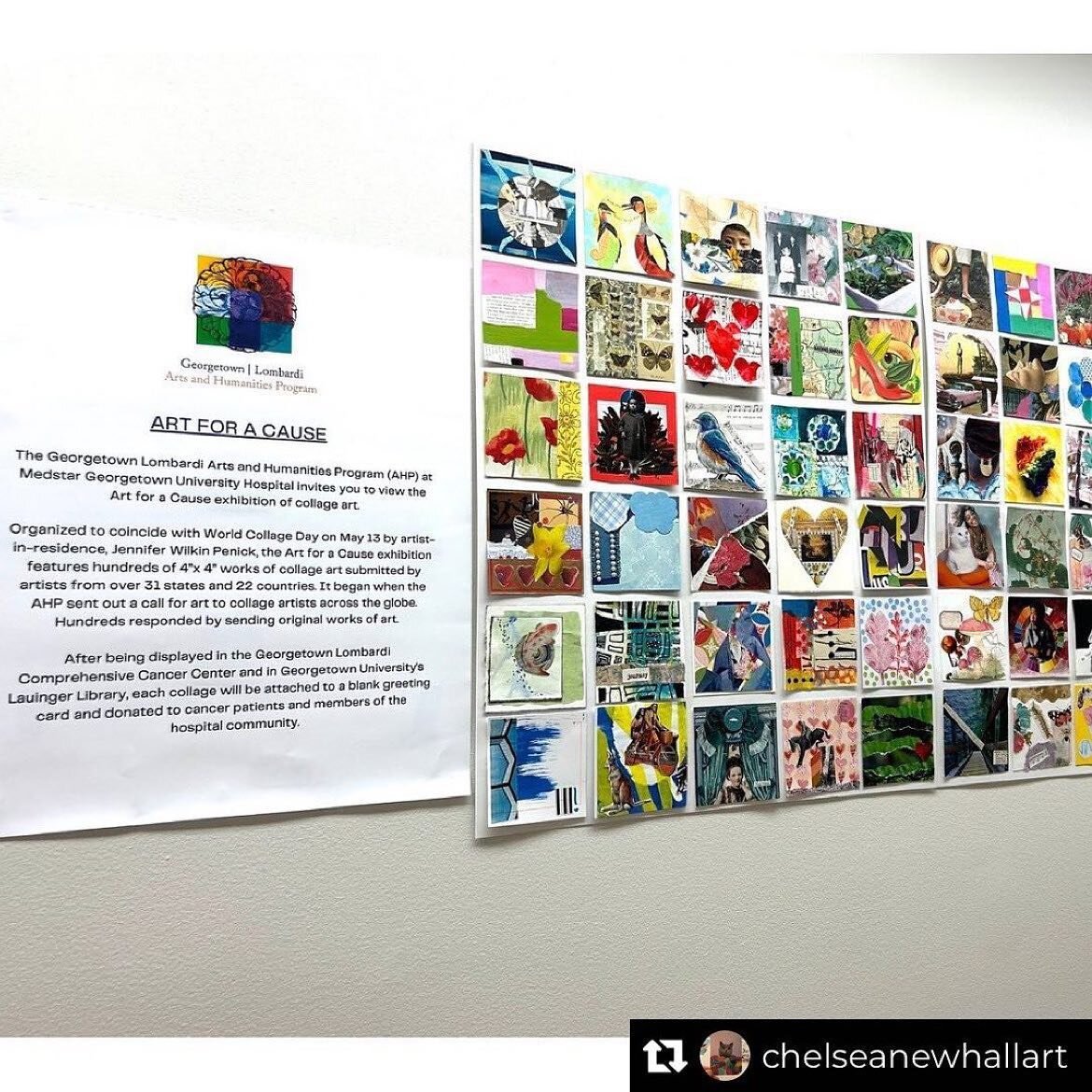 4,000 collages! Art for a Cause exhibit organized by @georgetownartsandhumanities in support of cancer patients at the Georgetown Lombardi hospital. A couple of my collages are included and will be given to patients at the hospital after the exhibit.