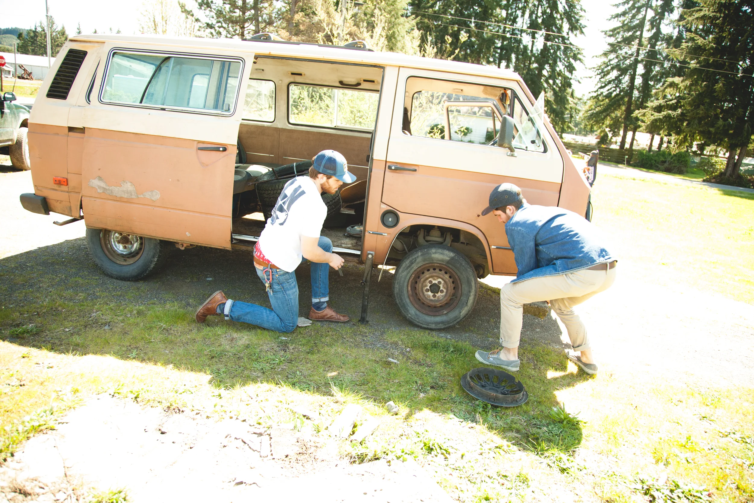 Isaiah and Pete being more productive than the car's owner in the break 'fixing' process.