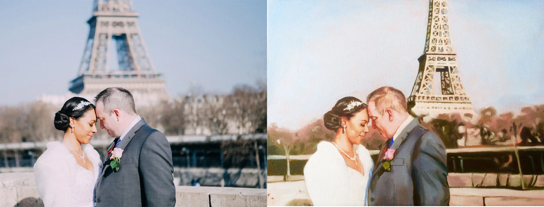 This couple wanted more emphasis on the romance of the Eiffel Tower on their wedding day.