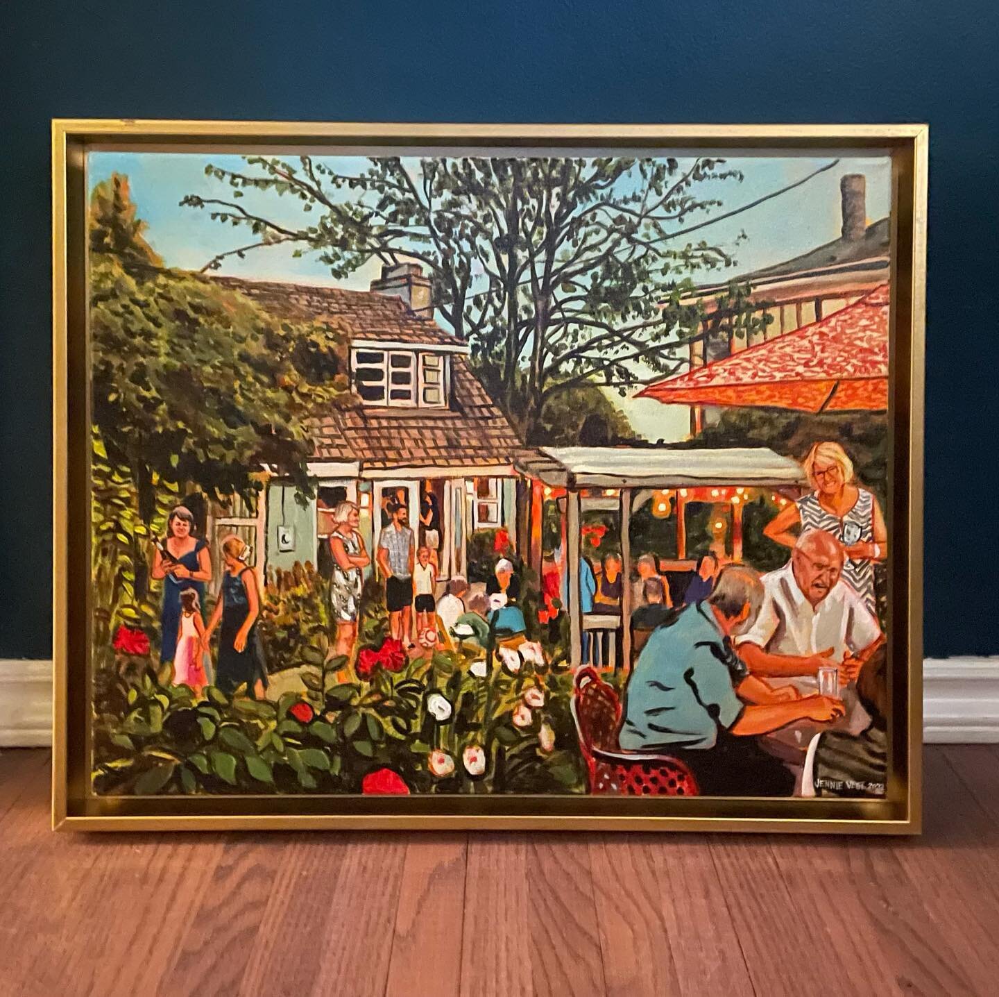 Finally shipped off this lovely warm party scene today. Thankful for the patience of family 😅 

#liveeventpainting #eventpainter #anniversarygift #gardenparty