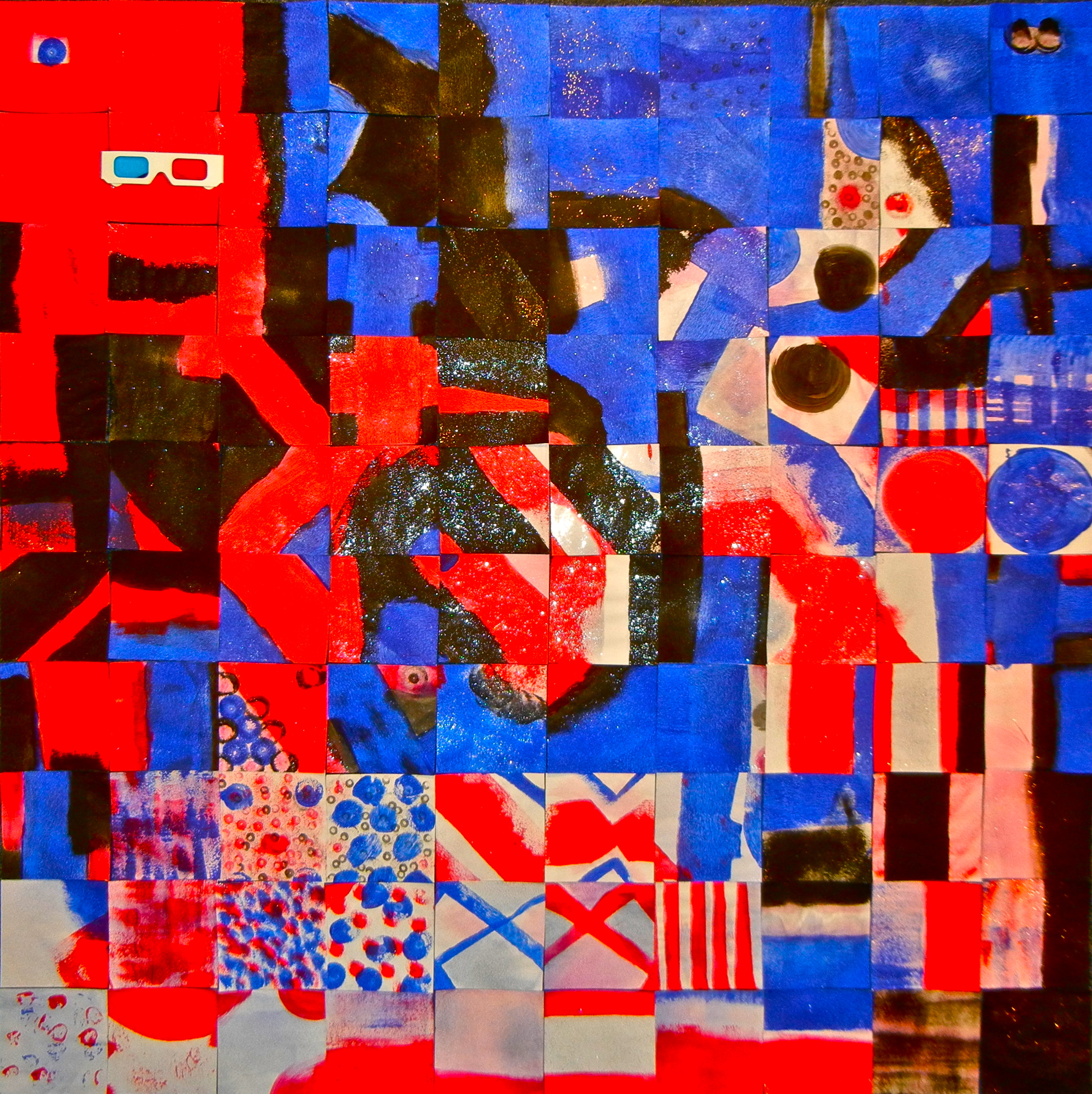 "Cowboys and Synthesizers" cover artwork, a collage of all 100 hand painted CD covers.