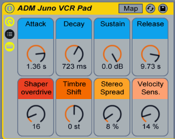 Control the attack, decay, sustain, and release for the volume