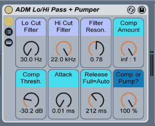 Each Instrument has the same channel strip.
