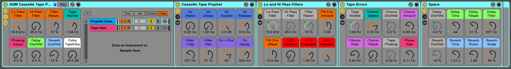 Each of the Cassette Tape Prophet Ableton Live Instruments allow for complete control and customization.