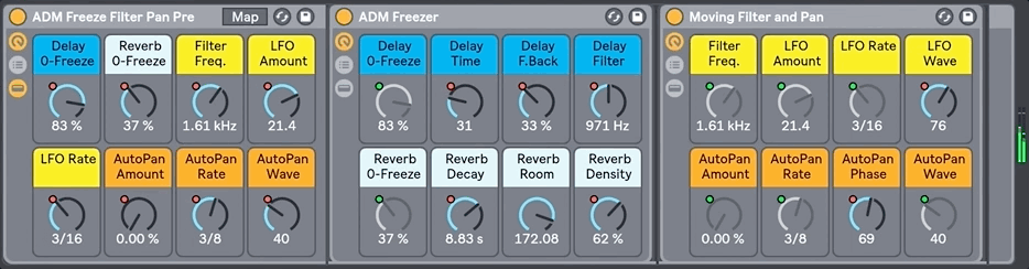 FREEZE contais 13 Audio Effect Racks for manipulating and "freezing" a moment in any sound.