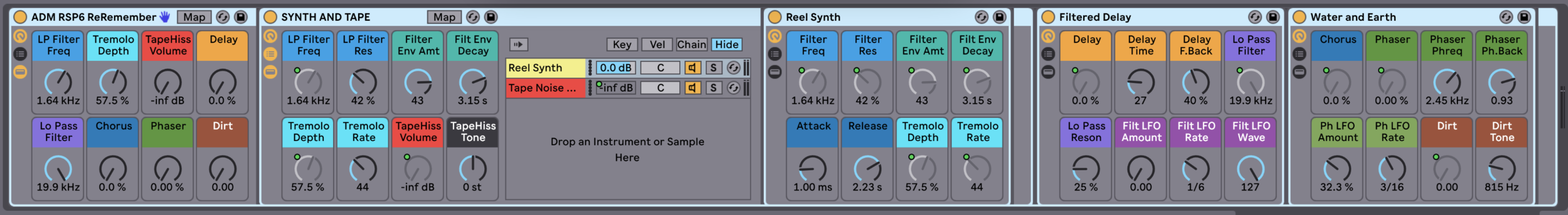 The tape machine recordings were sampled into 30 Ableton Live Instrument Racks.