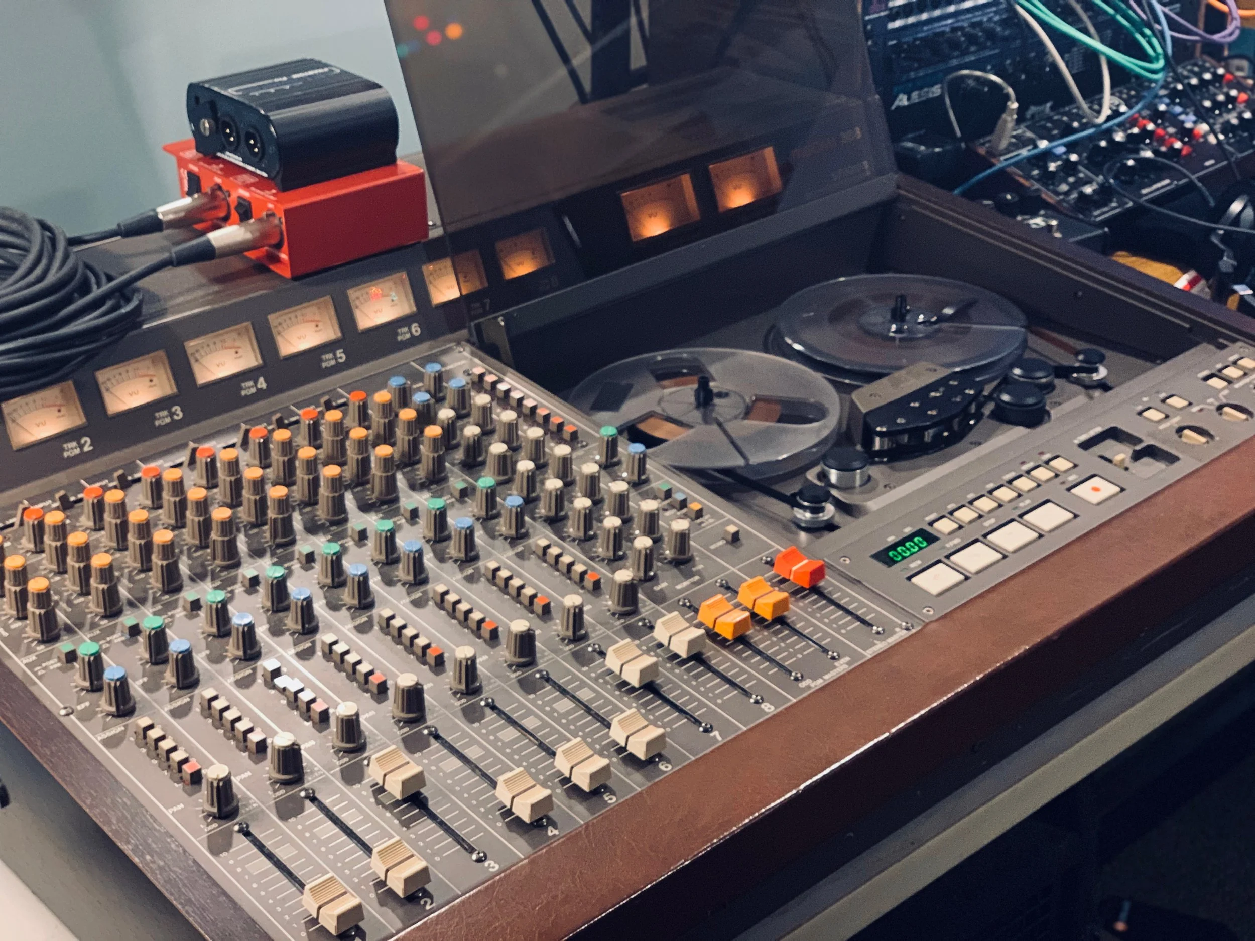 The MG-1 was recorded to this Tascam 388 8 Track Reel to Reel Tape Machine.