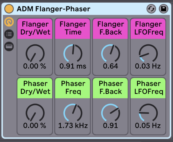 Flanger and Phaser The Flanger and Phaser rack can really transport the instruments into outer space! Try just a subtle amount for a little extra space in your mix, or go all out and see what happens. This effect rack adds some really nice texture to the distorted sounds of the Crush n Destroy Rack, try them together.